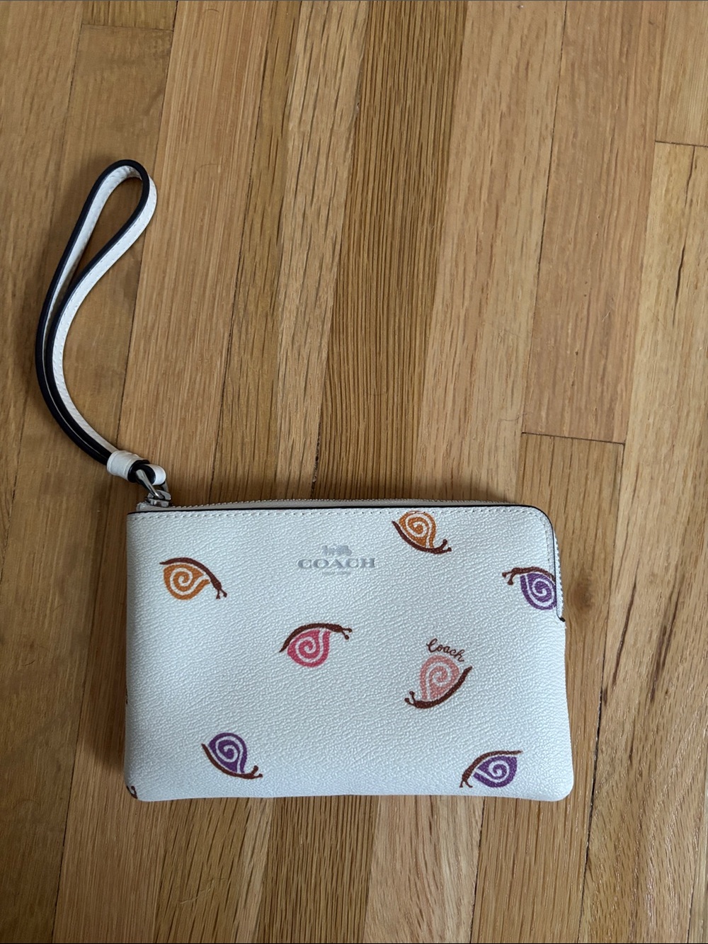 Coach White Wristlet with Multicolor Snail Motif